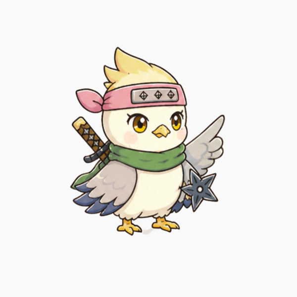 工房主くるみのアイコン — 忍者姿のオカメインコ
